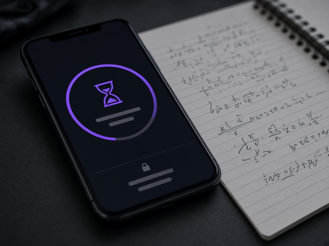 Phone showing a timed quiz next to a notebook