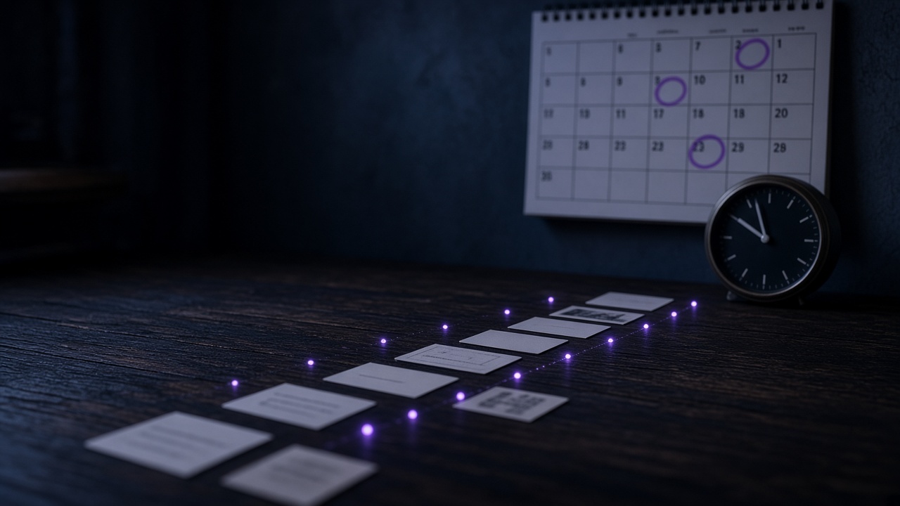Kalender, Uhr und Karteikarten als Wiederholungsplan